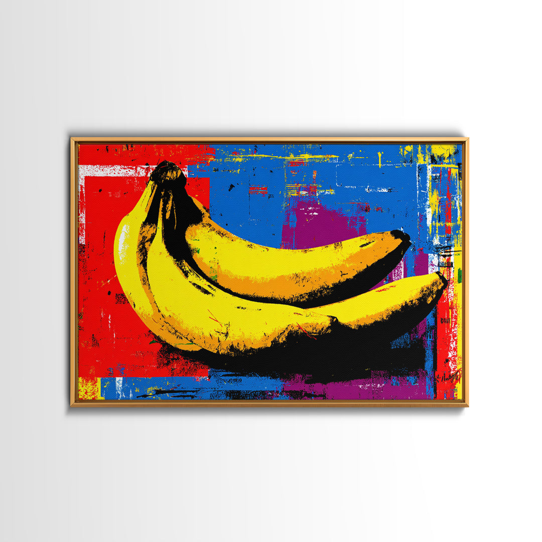 Bright Banana Still Life Framed Canvas Print, Pop Art, Canvas Painting, Living Room Decor, Fine Art, Pop, Statement Artwork, POP-3x2-78