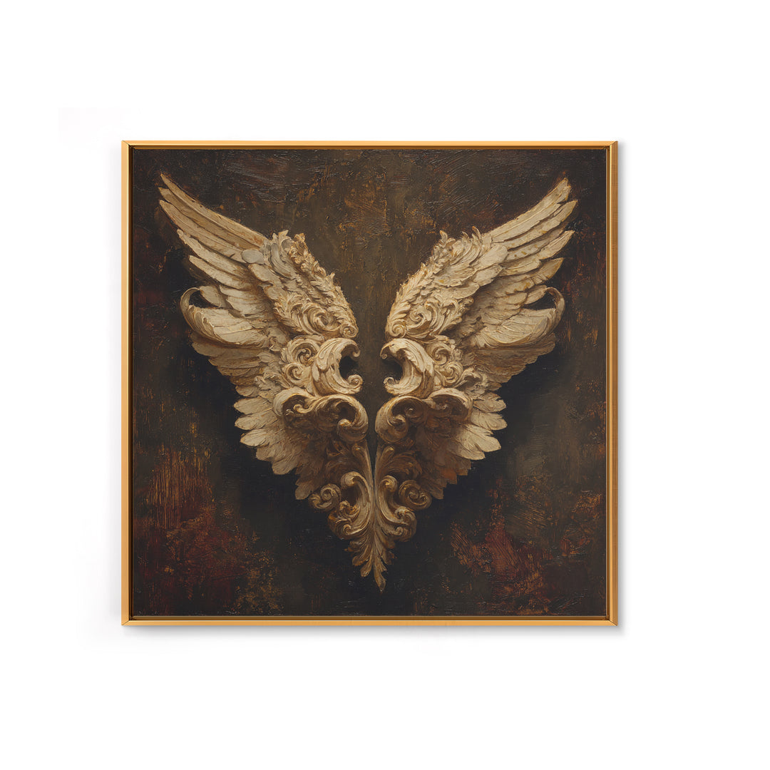 Angel Wings with Gold and Ivory Tones Canvas Print, Renaissanceinspired Art, Wall Art Print, Living Room Decor, Classic, REN-1x1-18