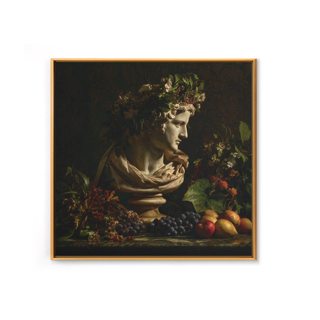 Floral Garland Surrounding a Classical Profile Canvas Print, Renaissanceinspired Art, Botanical Art, Living Room Decor, Classic, REN-1x1-46