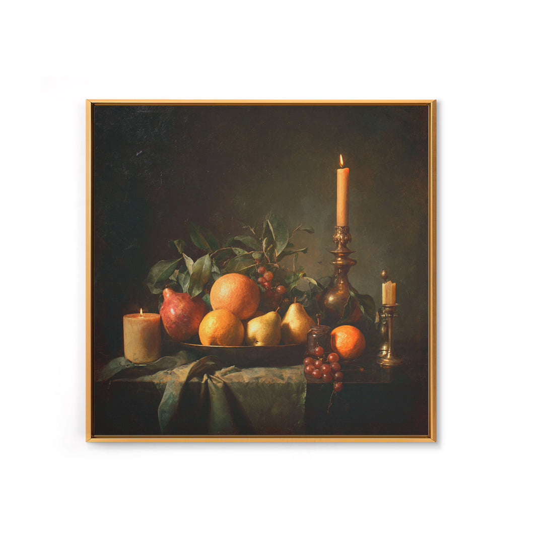 Oil Painted Fruit Still Life on Dark Canvas Print, Renaissanceinspired Art, Fantasy Decor, Living Room Decor, Classic, REN-1x1-51