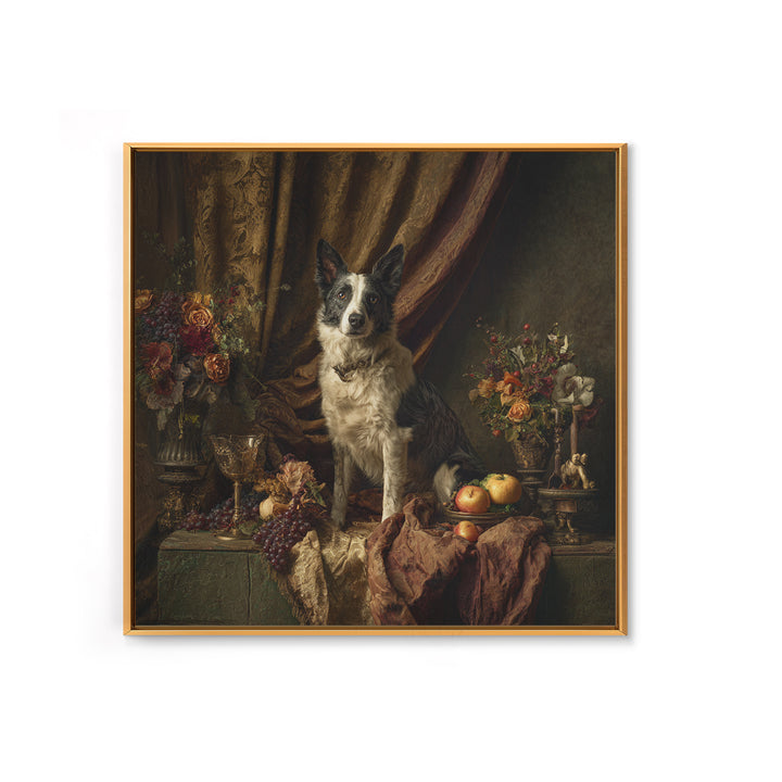 Noble Dog Portrait Framed Canvas Print, Renaissanceinspired Art, Mosaic Wall Art, Living Room Decor, Fine Art, Classic, REN-1x1-68