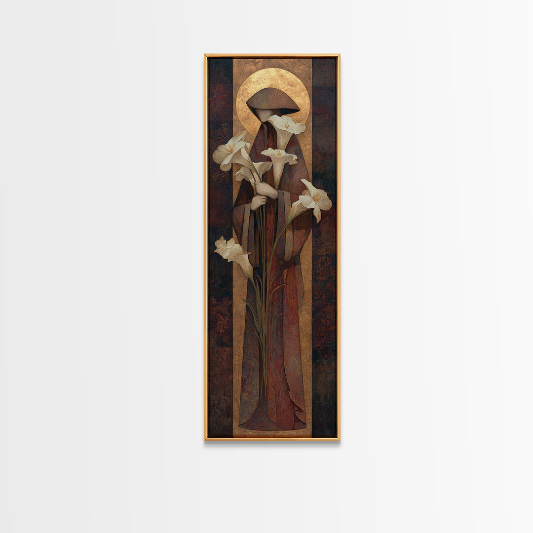 Saint Like Figure Holding White Lilies Canvas Print, Renaissanceinspired Art, Fine Art Print, Living Room Decor, Oil Painting, REN-1x3-25