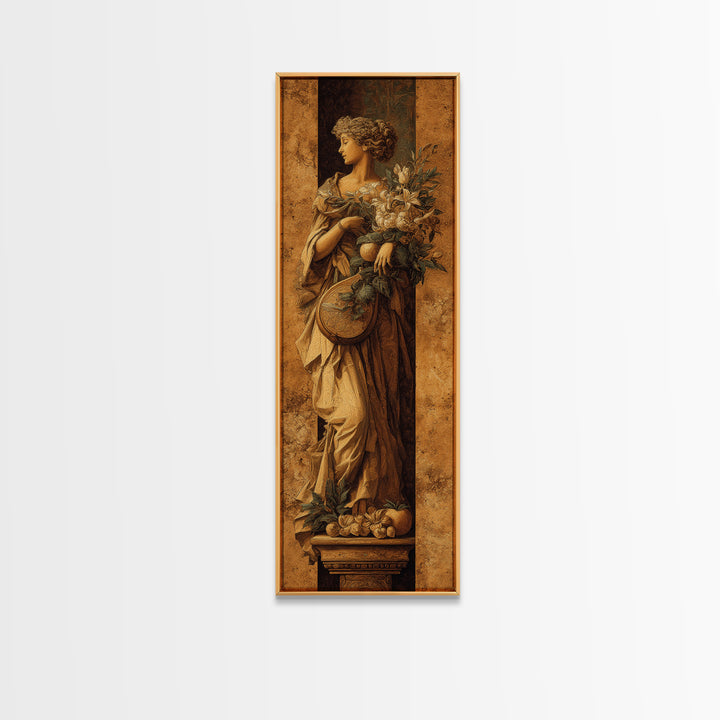 Renaissance Style Musician with Lute Framed Canvas Print, Renaissanceinspired Art, Floral Print, Living Room Decor, Classic, REN-1x3-4