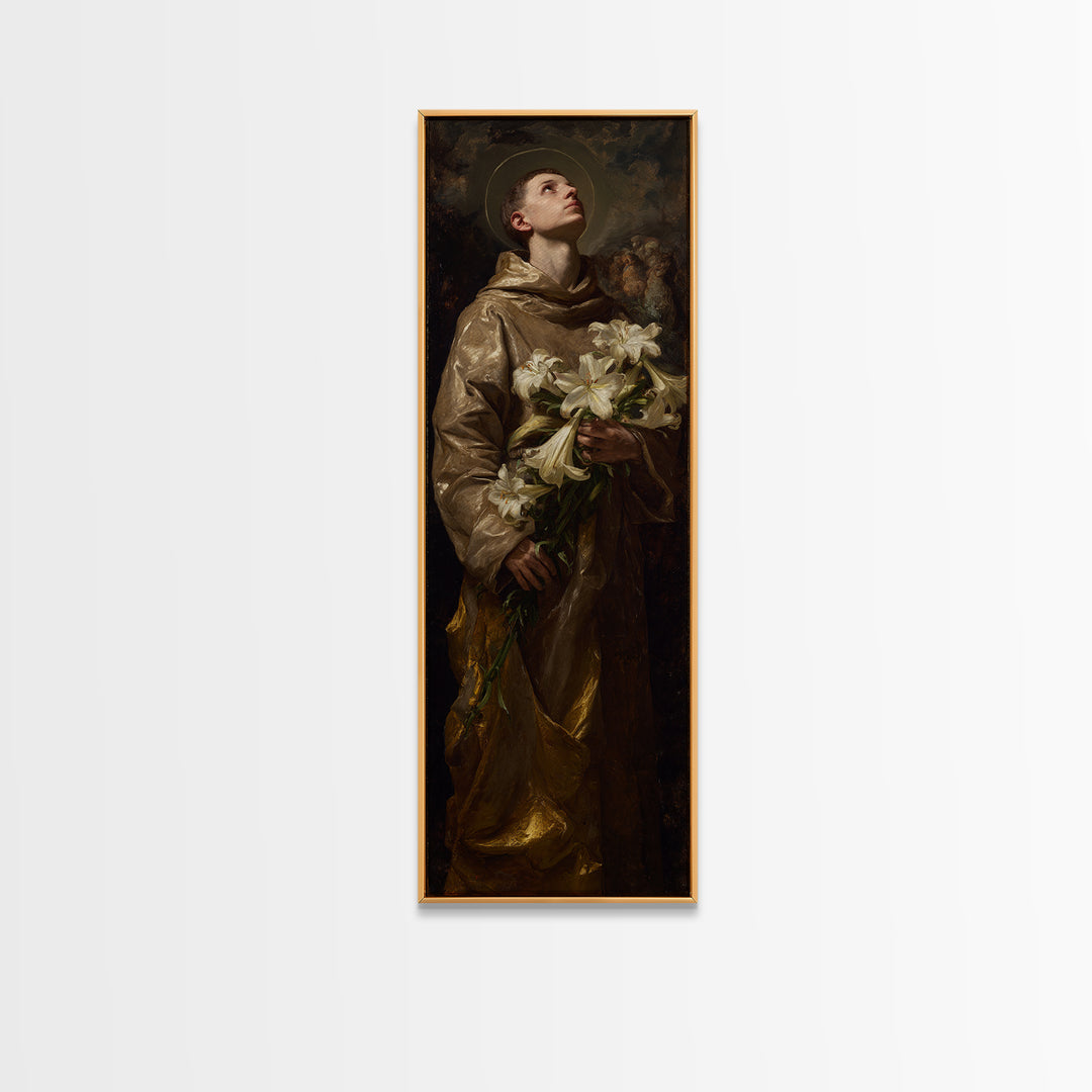 Saint Like Figure Holding White Lilies Canvas Print, Renaissanceinspired Art, Dog Portraits, Living Room Decor, Classic, REN-1x3-49