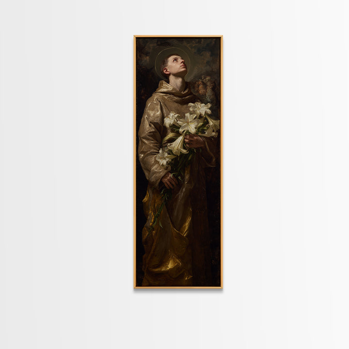 Saint Like Figure Holding White Lilies Canvas Print, Renaissanceinspired Art, Dog Portraits, Living Room Decor, Classic, REN-1x3-49