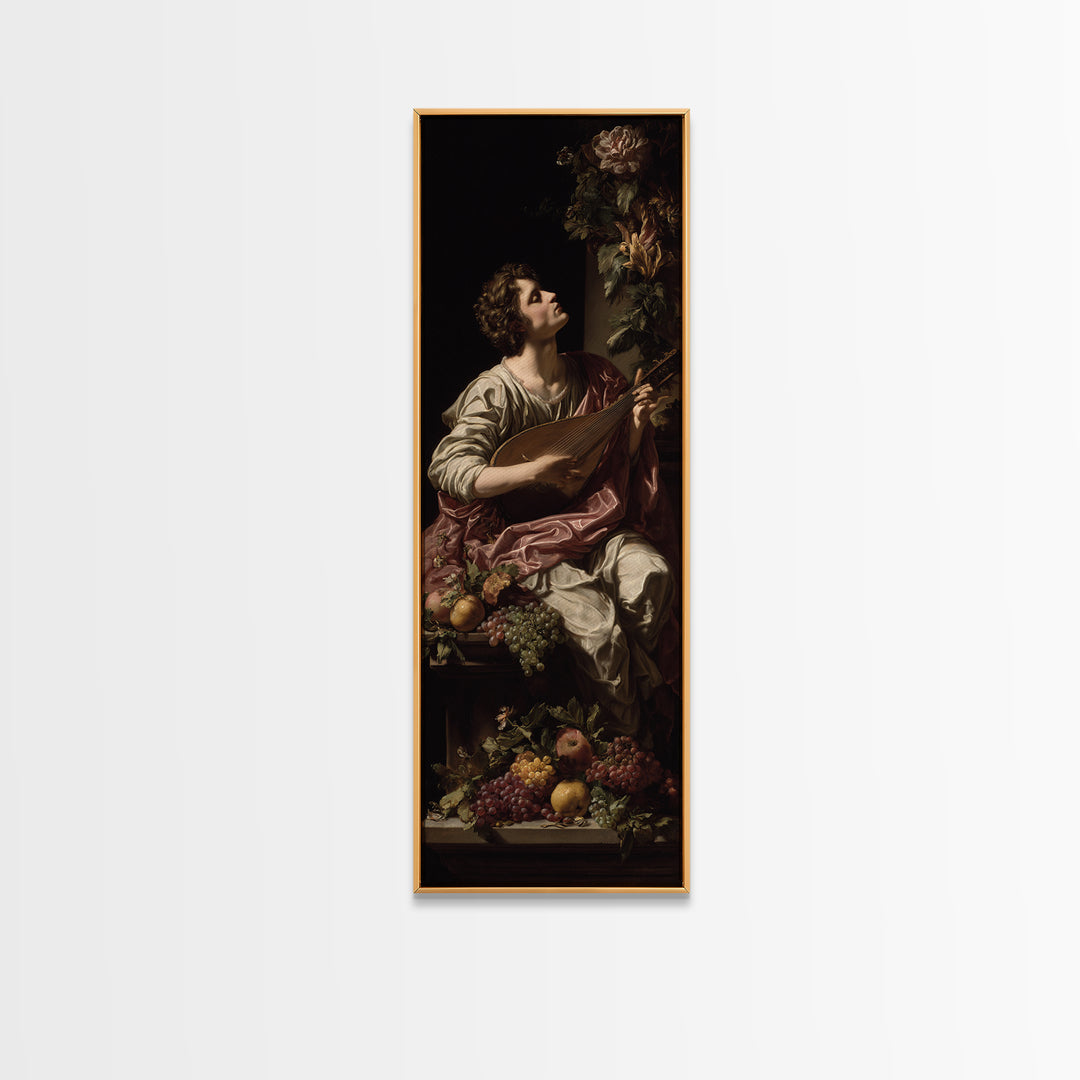 Renaissance Style Musician with Lute Framed Canvas Print, Renaissanceinspired Art, Classic Art, Living Room Decor, Classic, REN-1x3-52