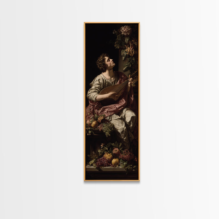 Renaissance Style Musician with Lute Framed Canvas Print, Renaissanceinspired Art, Classic Art, Living Room Decor, Classic, REN-1x3-52