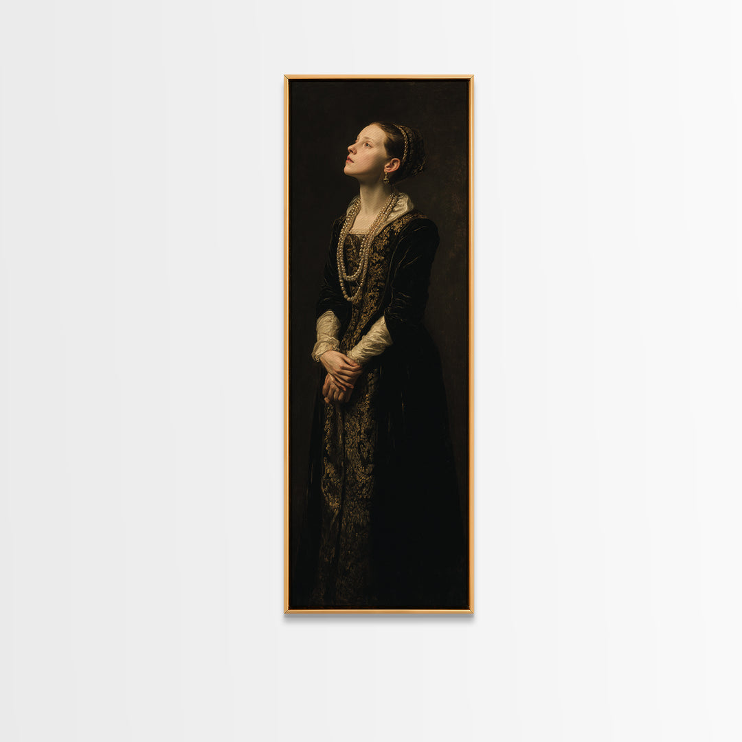 Portrait with Pearl Necklace and Velvet Dress Canvas Print, Renaissanceinspired Art, Art Print, Living Room Decor, Classic, REN-1x3-72