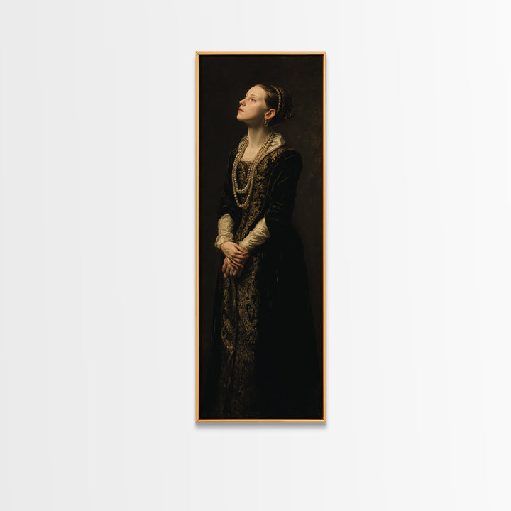 Portrait with Pearl Necklace and Velvet Dress Canvas Print, Renaissanceinspired Art, Art Print, Living Room Decor, Classic, REN-1x3-72