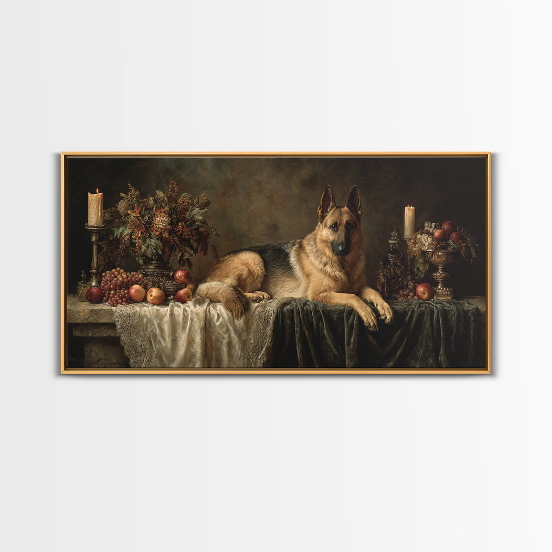 Noble Dog Portrait Framed Canvas Print, Renaissanceinspired Art, Neutral Decor, Living Room Decor, Oil Painting, Classic, REN-2x1-16