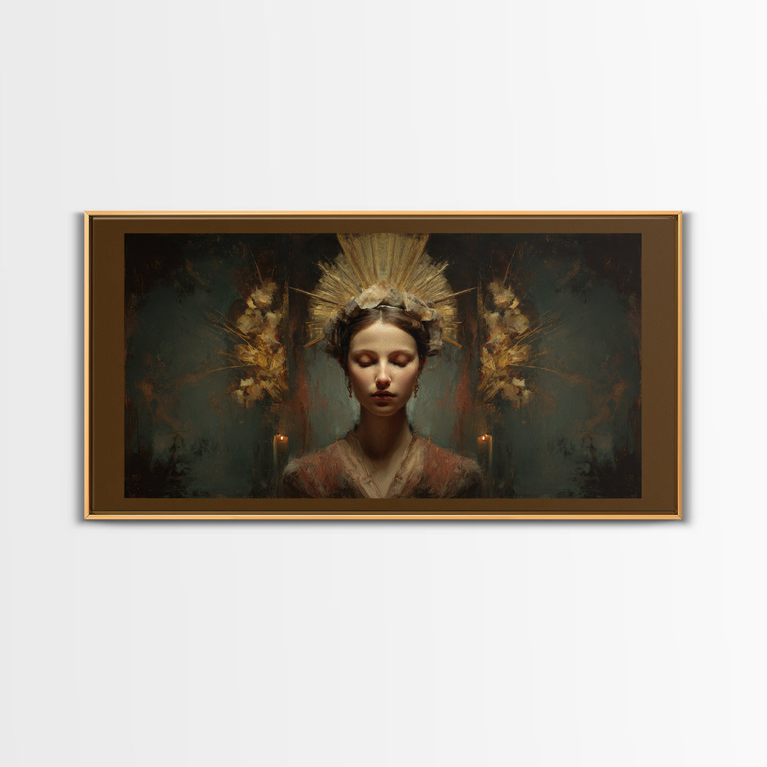 Gold Halo Portrait Canvas Print, Renaissanceinspired Art, Luxury Decor, Living Room Decor, Fine Art, Classic, Printable Art, REN-2x1-73