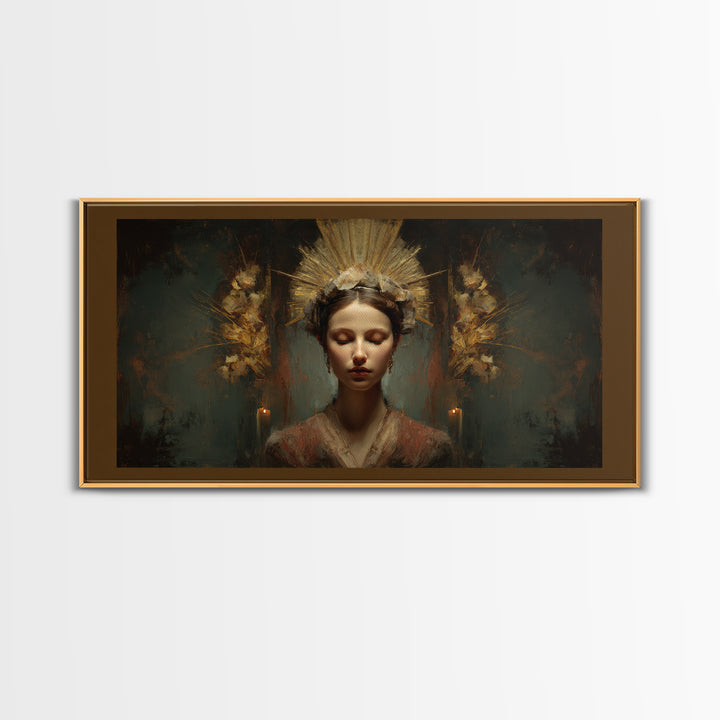 Gold Halo Portrait Canvas Print, Renaissanceinspired Art, Luxury Decor, Living Room Decor, Fine Art, Classic, Printable Art, REN-2x1-73