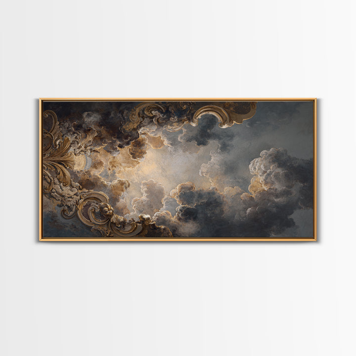 Fresco Celestial Ceiling Composition Framed Canvas Print, Renaissanceinspired Art, Boho Decor, Living Room Decor, Classic, REN-2x1-83