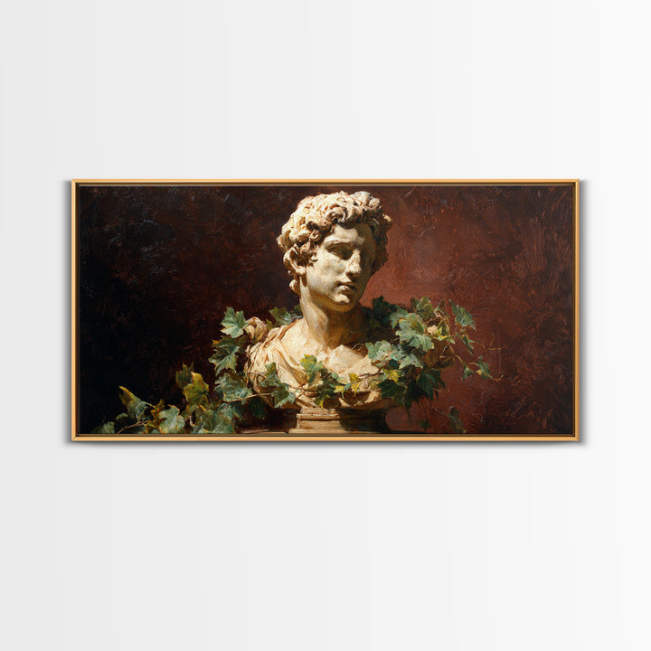 Classical Statue Bust Covered Framed Canvas Print, Renaissanceinspired Art, Botanical Art, Living Room Decor, Fine Art, Classic, REN-2x1-87