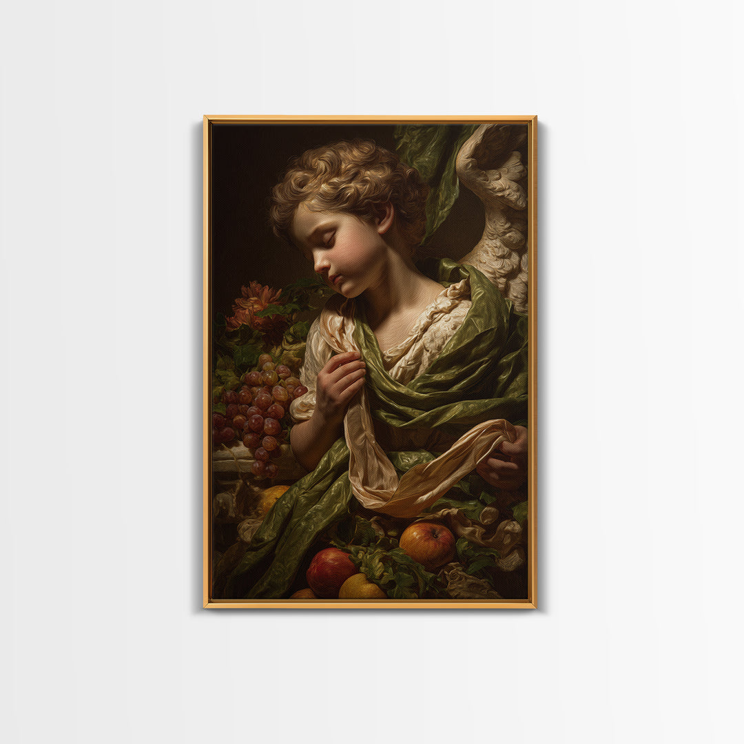 Cherub Holding a Ribbon Among Clouds Canvas Print, Renaissanceinspired Art, Elegant Home Decor, Living Room Decor, Oil Painting, REN-2x3-14