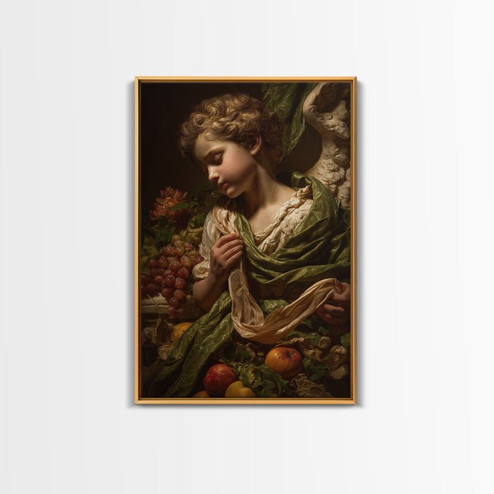 Cherub Holding a Ribbon Among Clouds Canvas Print, Renaissanceinspired Art, Elegant Home Decor, Living Room Decor, Oil Painting, REN-2x3-14