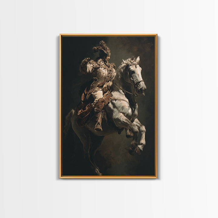 Classical Horse and Rider Framed Canvas Print, Renaissanceinspired Art, Modern Decor, Living Room Decor, Abstract Art, Classic, REN-2x3-17