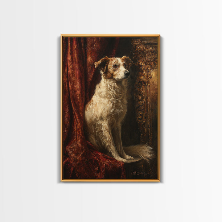Noble Dog Portrait Framed Canvas Print, Renaissanceinspired Art, Textured Painting, Living Room Decor, Fine Art, Classic, REN-2x3-28