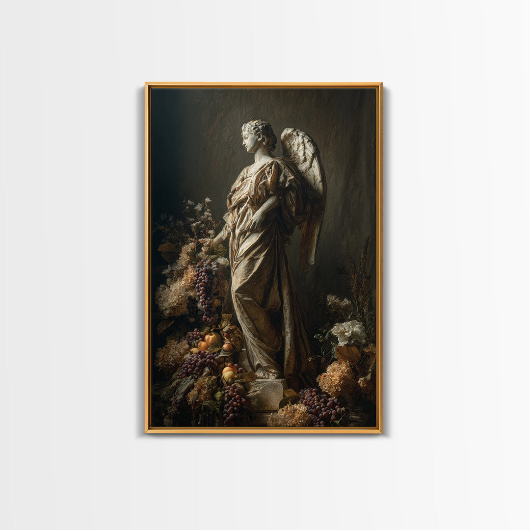 Angel Wings with Gold and Ivory Tones Canvas Print, Renaissanceinspired Art, Boho Decor, Living Room Decor, Classic, Cat Art, REN-2x3-74