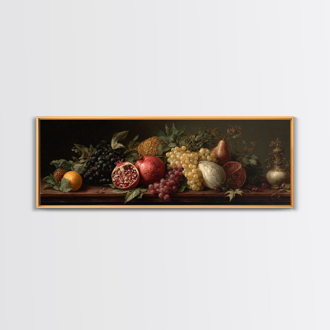 Oil Painted Fruit Still Life on Dark Canvas Print, Renaissanceinspired Art, Elegant Home Decor, Living Room Decor, Classic, REN-3x1-19