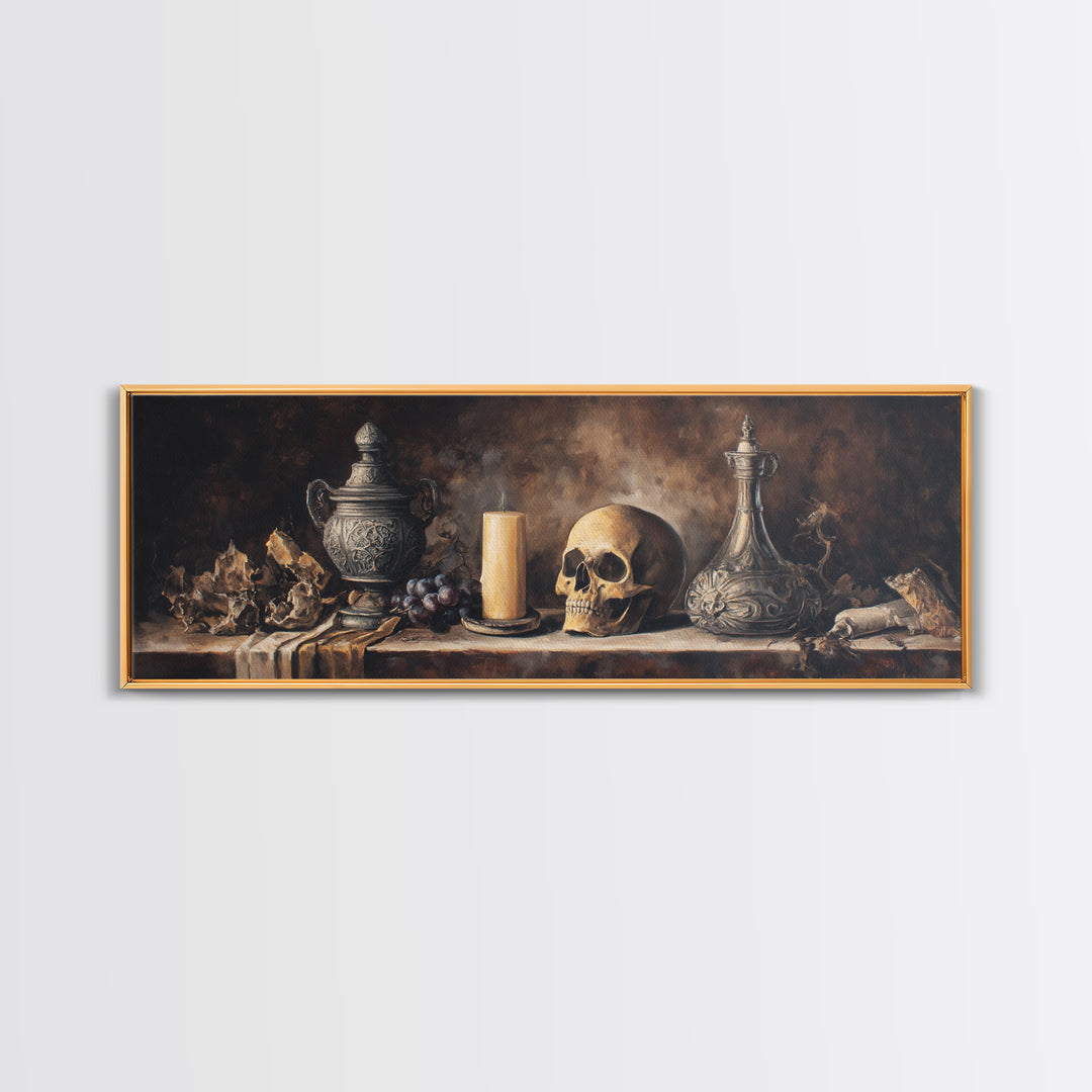 Old Master Skull and Candle Still Life Framed Canvas Print, Renaissanceinspired Art, Room Decor, Living Room Decor, Classic, REN-3x1-2
