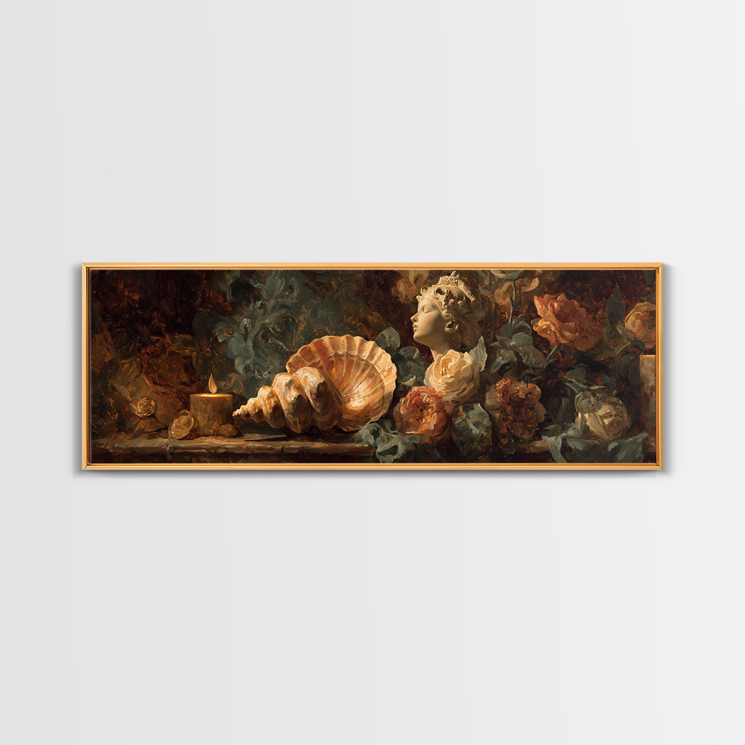 Venus Inspired Figure with Seashell and Roses Canvas Print, Renaissanceinspired Art, Romantic Art, Living Room Decor, Classic, REN-3x1-20