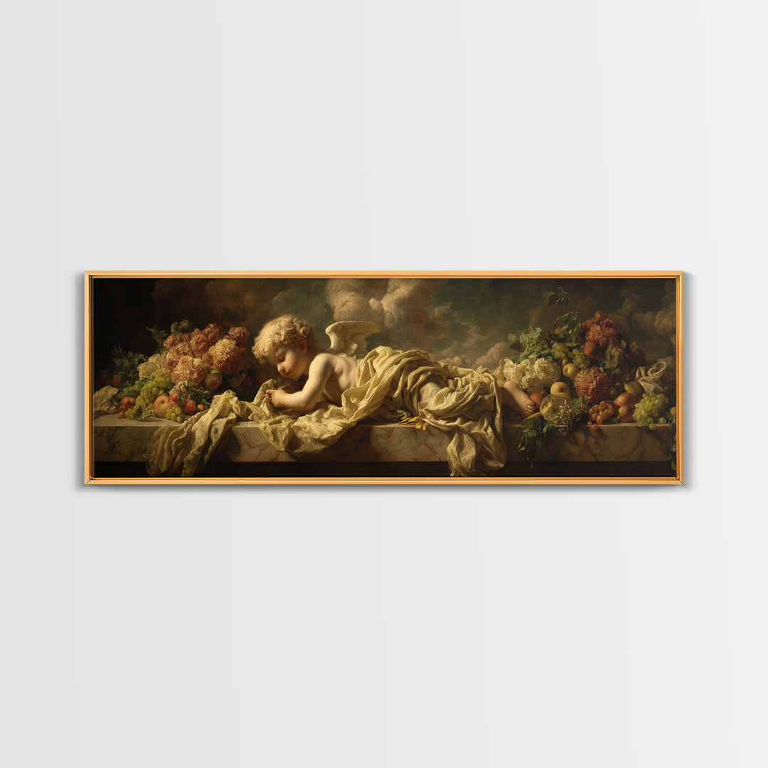 Cherub Holding a Ribbon Among Clouds Canvas Print, Renaissanceinspired Art, Elegant Home Decor, Living Room Decor, Abstract Art, REN-3x1-22
