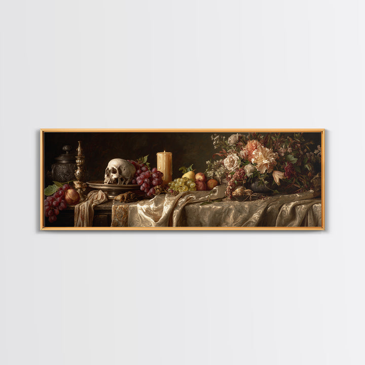 Old Master Skull and Candle Still Life Canvas Print, Renaissanceinspired Art, Digital Art, Living Room Decor, Watercolor Art, REN-3x1-26