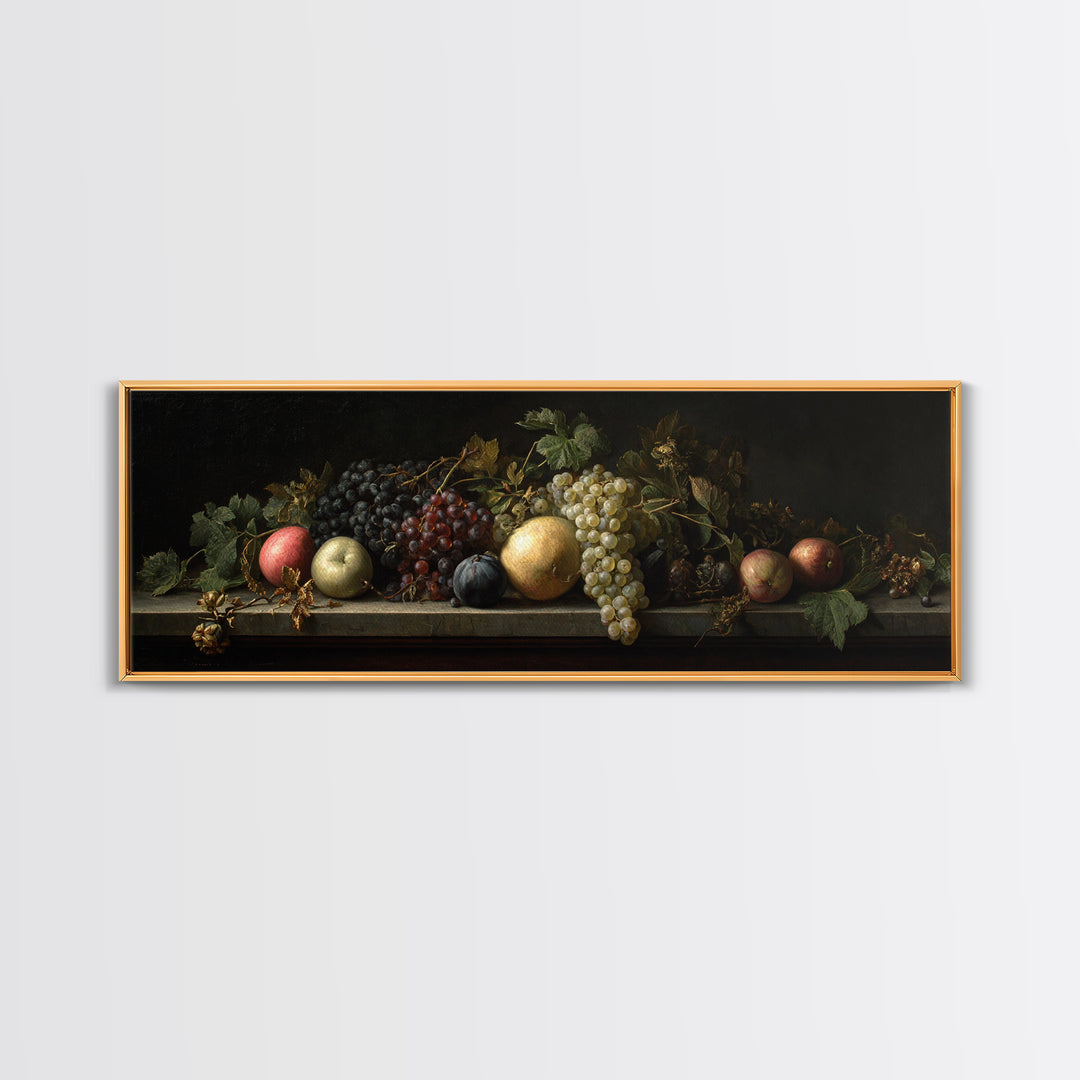 Oil Painted Fruit Still Life on Dark Canvas Print, Renaissanceinspired Art, Art Print, Living Room Decor, Fine Art, Classic, REN-3x1-43