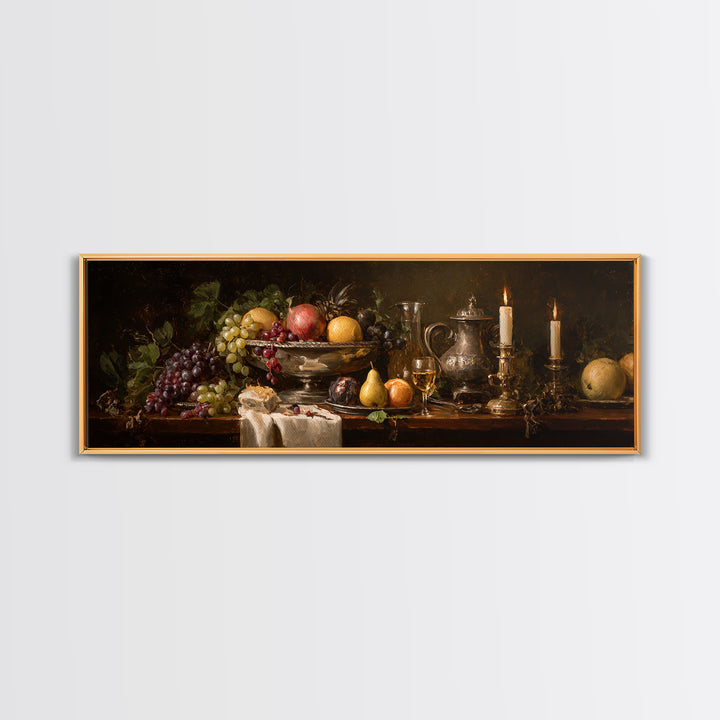 Oil Painted Fruit Still Life on Dark Framed Canvas Print, Renaissanceinspired Art, Wall Art, Living Room Decor, Abstract Art, REN-3x1-67