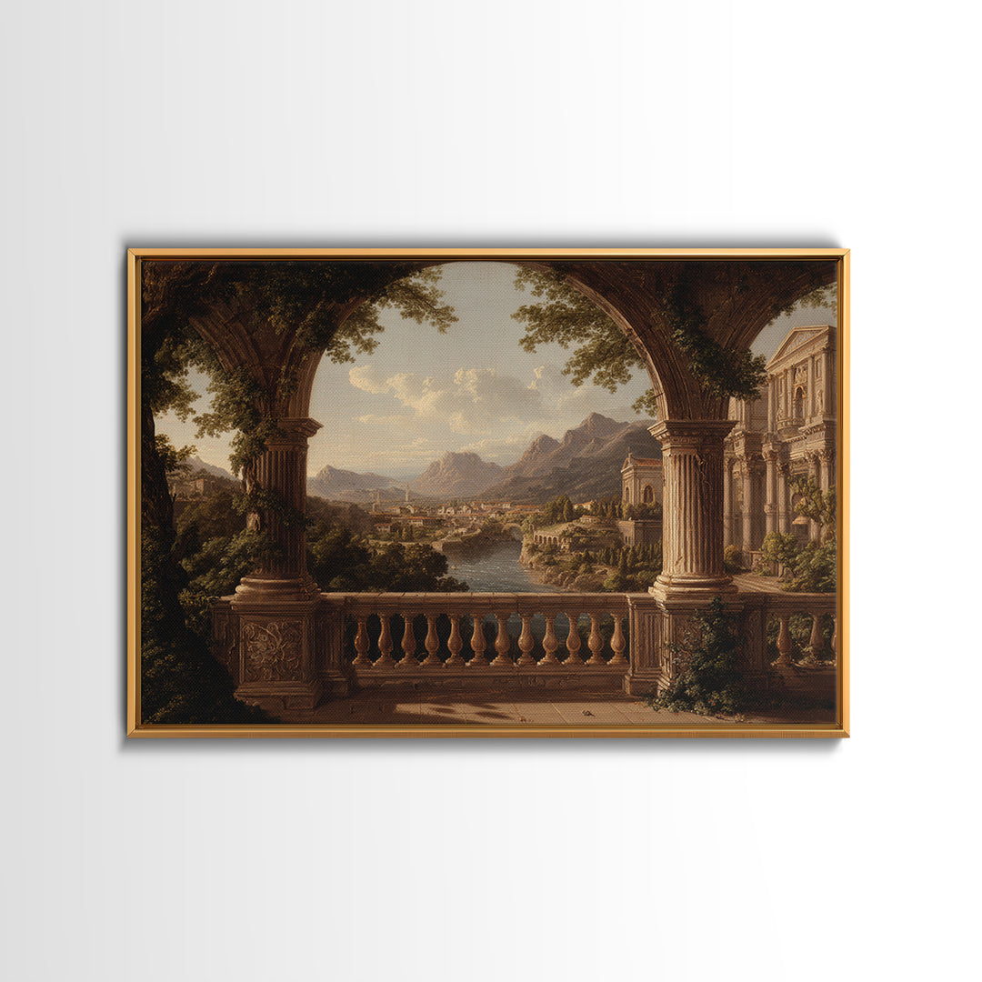 Architectural Arch with Italian Landscape Beyond Canvas Print, Renaissanceinspired Art, Neutral Decor, Living Room Decor, REN-3x2-15