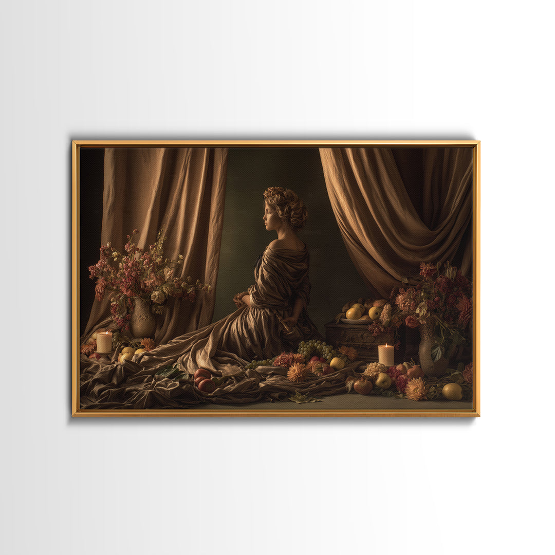 Mythic Goddess in Flowing Drapery Framed Canvas Print, Renaissanceinspired Art, Contemporary Art, Living Room Decor, Classic, REN-3x2-36