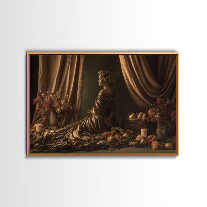 Mythic Goddess in Flowing Drapery Framed Canvas Print, Renaissanceinspired Art, Contemporary Art, Living Room Decor, Classic, REN-3x2-36
