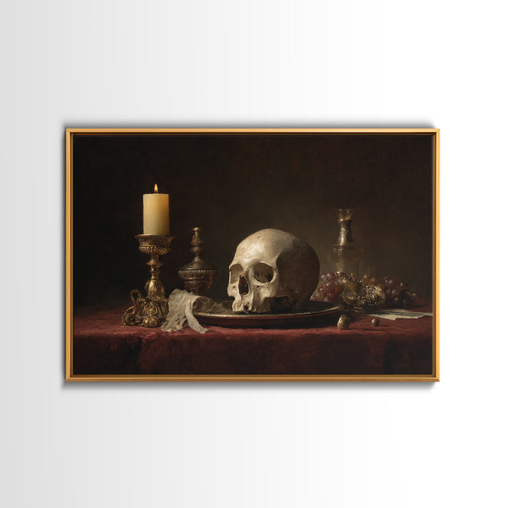 Old Master Skull and Candle Still Life Canvas Print, Renaissanceinspired Art, Digital Art, Living Room Decor, Fine Art, Classic, REN-3x2-38