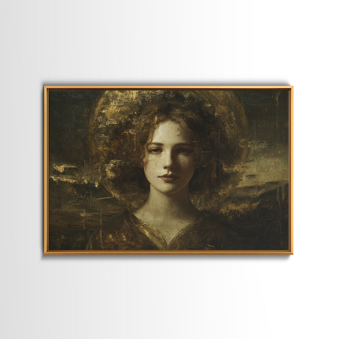 Gold Halo Portrait Canvas Print, Renaissanceinspired Art, Digital Print, Living Room Decor, Fine Art, Classic, Living Room Art, REN-3x2-57