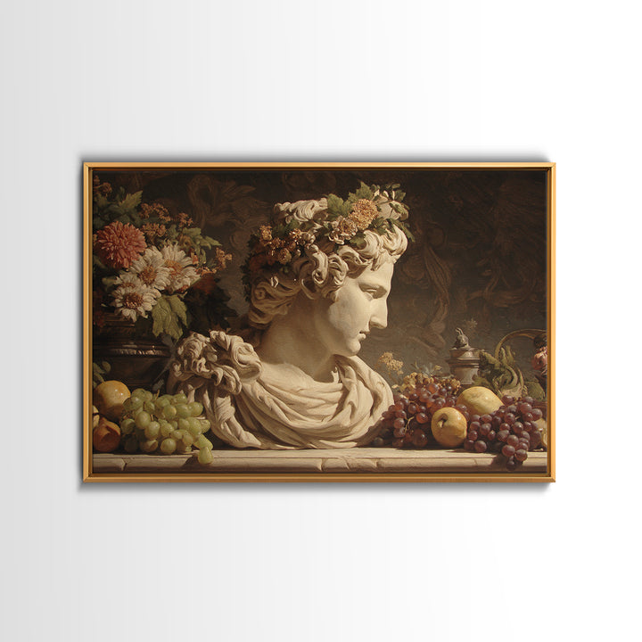 Floral Garland Surrounding a Classical Profile Canvas Print, Renaissanceinspired Art, Canvas Wall Art, Living Room Decor, REN-3x2-74