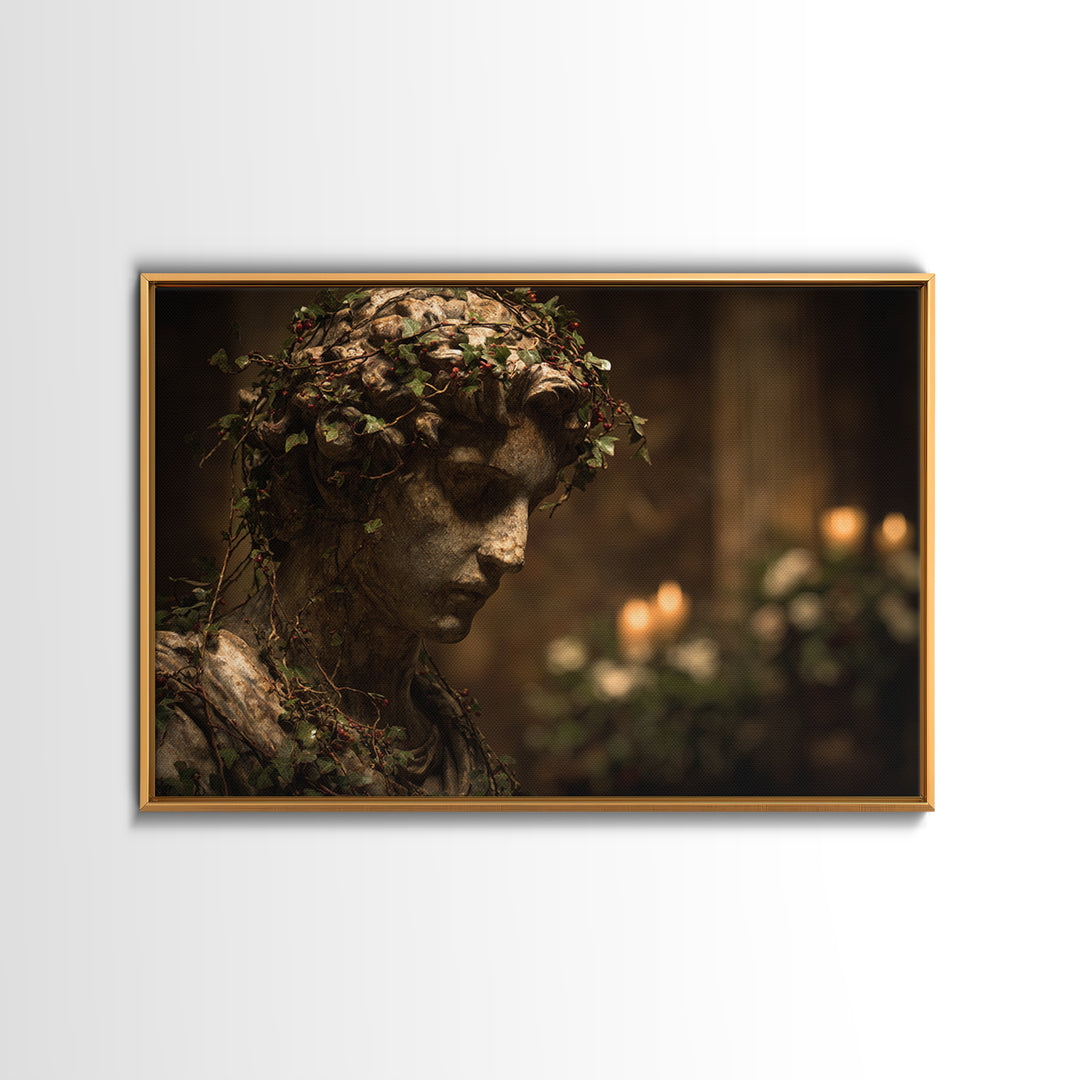 Classical Statue Bust Covered Framed Canvas Print, Renaissanceinspired Art, Floral Print, Living Room Decor, Fine Art, Classic, REN-3x2-95