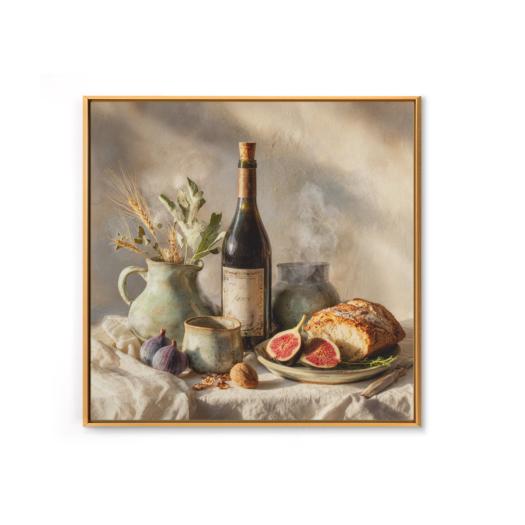 Wine Bottle and Figs Framed Canvas Print, Restaurant Art, Modern Decor, Restaurant Decor, Fine Art, Bistro, Poster, Wall Decor, RES-1x1-1
