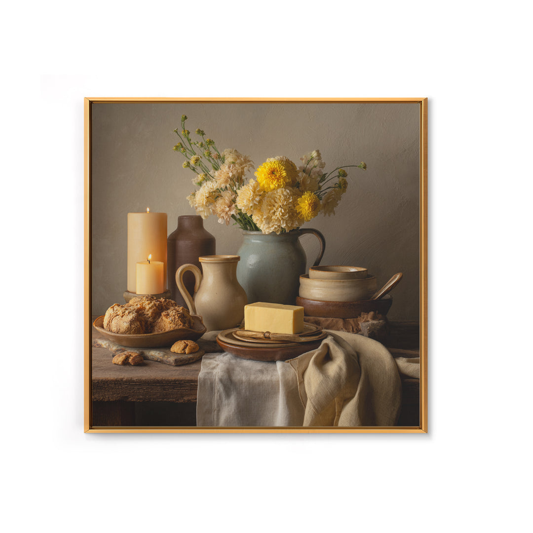 Elegant Table Objects Framed Canvas Print, Restaurant Art, Bedroom Wall Art, Restaurant Decor, Watercolor Art, Bistro, RES-1x1-24