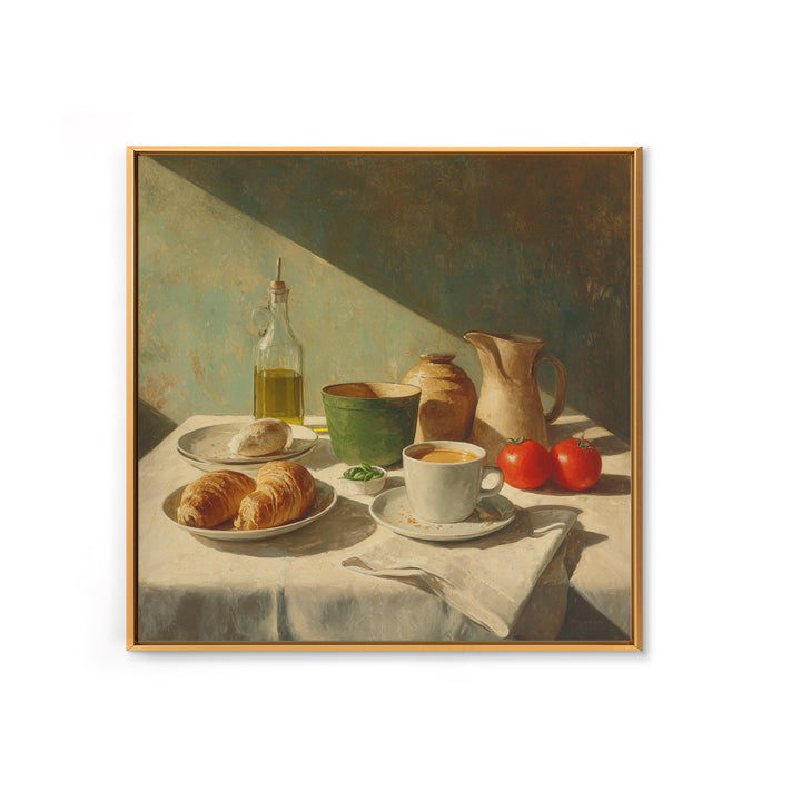 French Bistro Coffee and Croissant Still Life Canvas Print, Restaurant Art, Food Art, Restaurant Decor, Oil Painting, Bistro, RES-1x1-30
