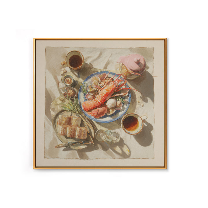 Seafood Lobster and Shell Arrangement Framed Canvas Print, Restaurant Art, Gallery Decor, Restaurant Decor, Fine Art, Bistro, RES-1x1-32