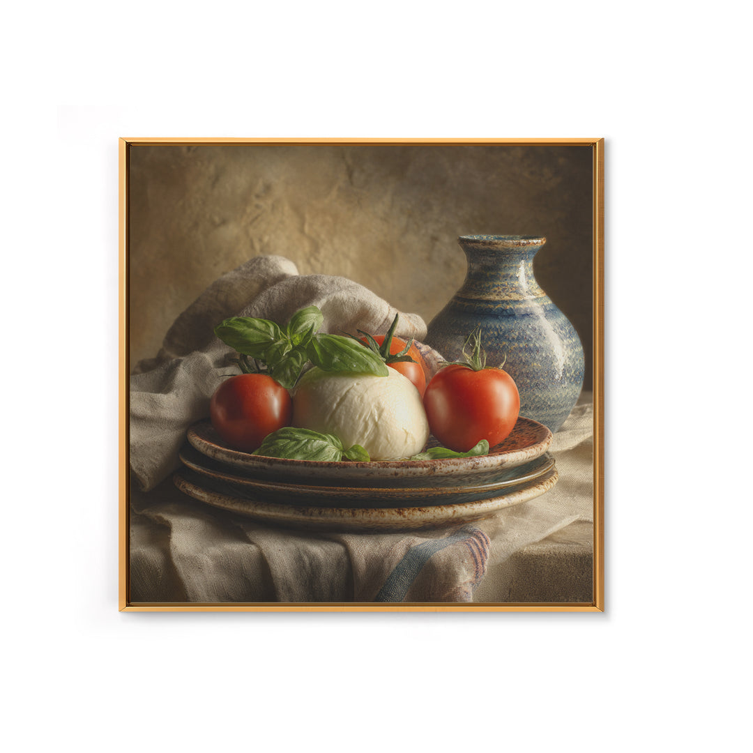 Pizzeria Tomato Basil and Mozzarella Still Life Framed Canvas Print, Restaurant Art, Bar Decor, Restaurant Decor, RES-1x1-34