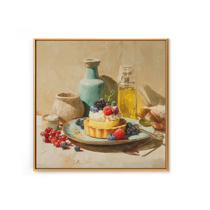 Dessert Tart with Berries and Cream Framed Canvas Print, Restaurant Art, Room Decor, Restaurant Decor, Fine Art, Bistro, RES-1x1-40
