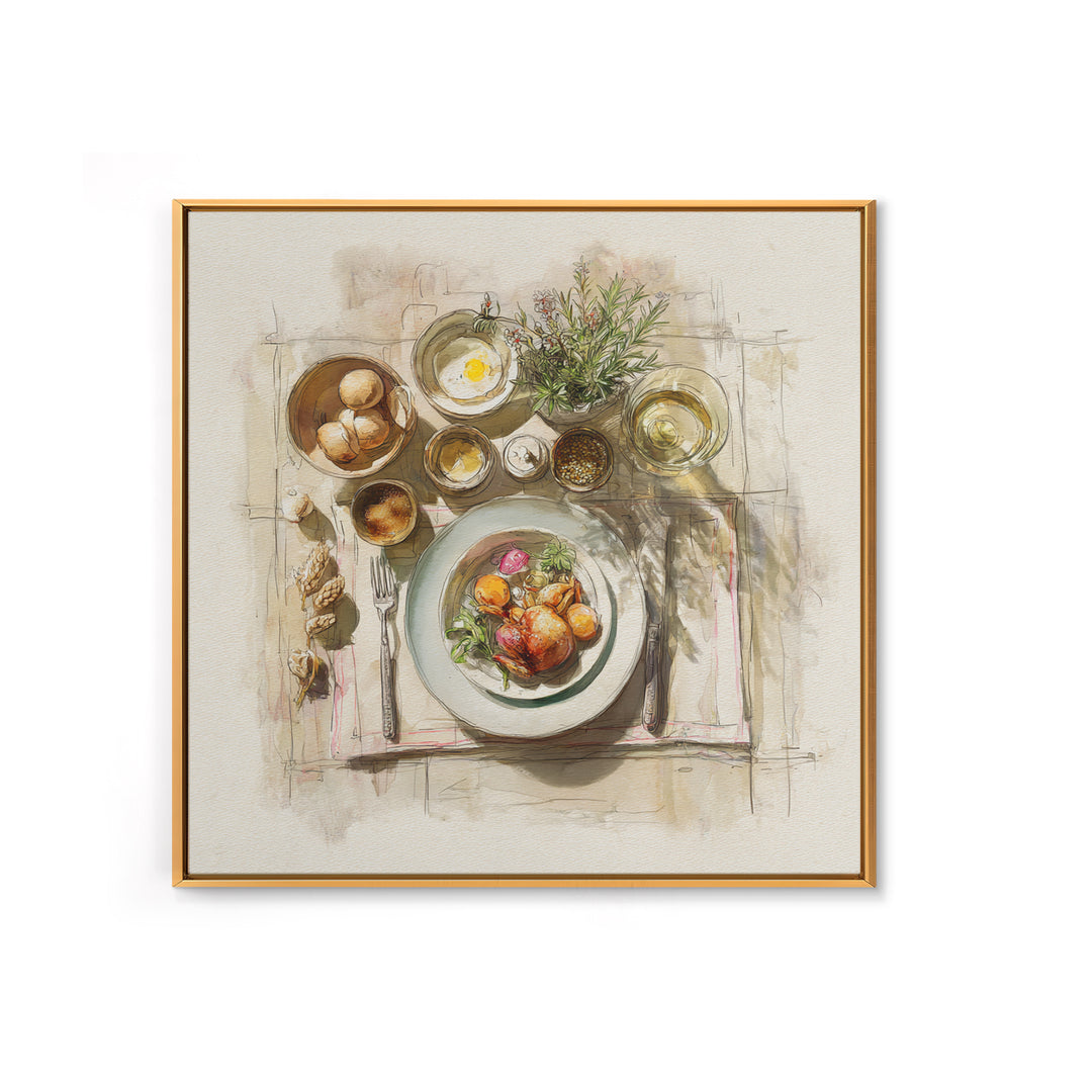 Rooster and Herbs for Farmhouse Restaurant Mood Framed Canvas Print, Restaurant Art, Kitchen Decor, Restaurant Decor, Bistro, RES-1x1-44