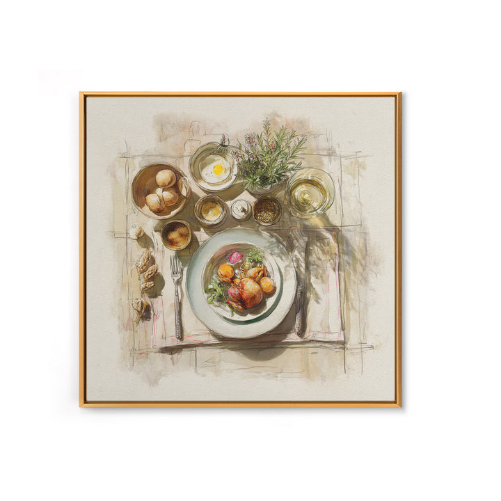 Rooster and Herbs for Farmhouse Restaurant Mood Framed Canvas Print, Restaurant Art, Kitchen Decor, Restaurant Decor, Bistro, RES-1x1-44
