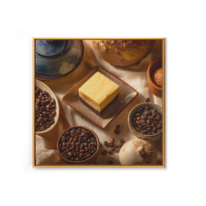 Coffee Beans and Pastry Arrangement Framed Canvas Print, Restaurant Art, Stained Glass Art, Restaurant Decor, Fine Art, Bistro, RES-1x1-46