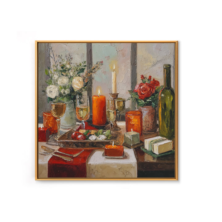 Elegant Table Objects Framed Canvas Print, Restaurant Art, Wall Decor, Restaurant Decor, Oil Painting, Bistro, Farmhouse Decor, RES-1x1-48