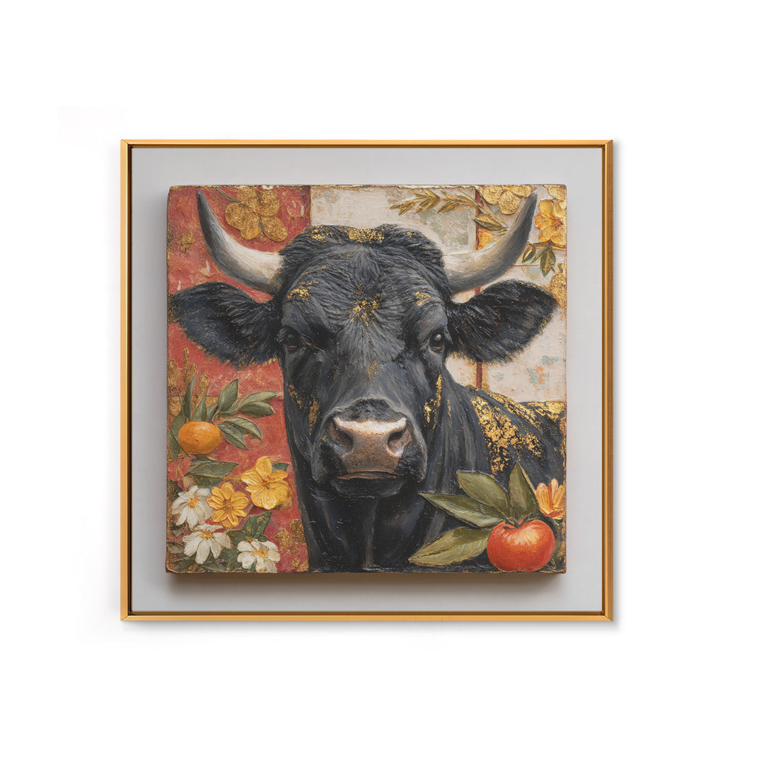Steakhouse Black and Gold Bull Portrait Canvas Print, Restaurant Art, Bar Decor, Restaurant Decor, Fine Art, Bistro, RES-1x1-55