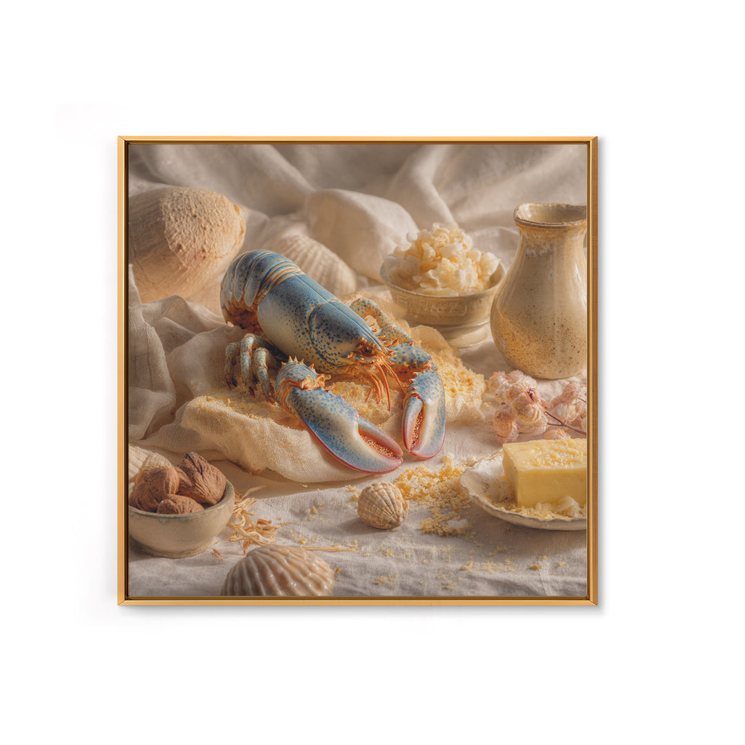 Seafood Lobster and Shell Arrangement Framed Canvas Print, Restaurant Art, Kitchen Decor, Restaurant Decor, Fine Art, Bistro, RES-1x1-56