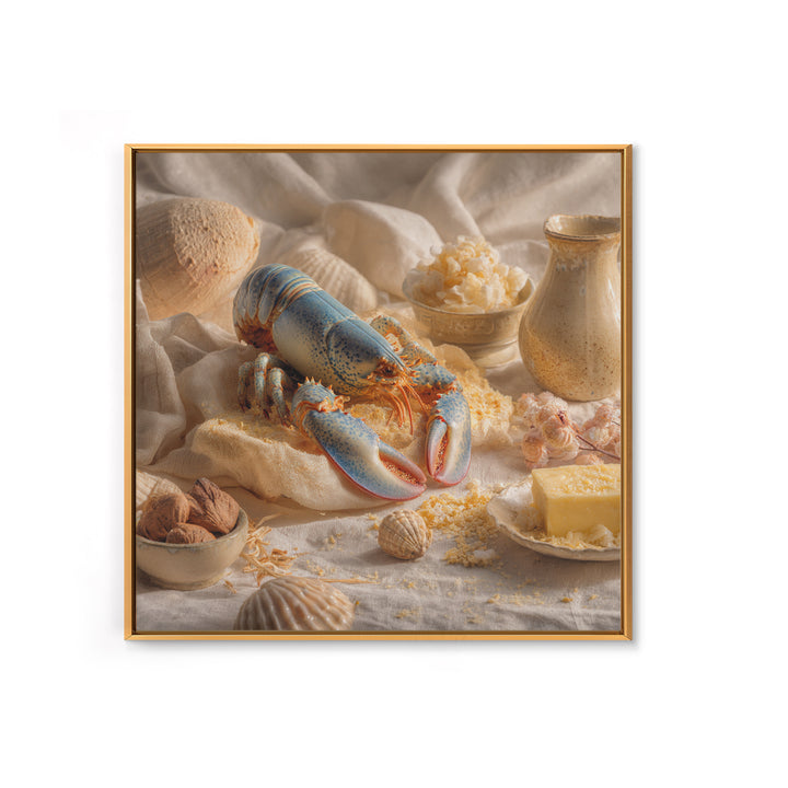 Seafood Lobster and Shell Arrangement Framed Canvas Print, Restaurant Art, Kitchen Decor, Restaurant Decor, Fine Art, Bistro, RES-1x1-56